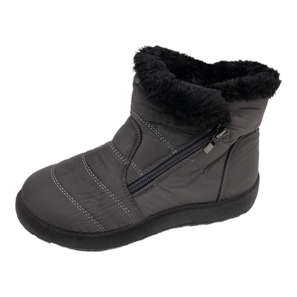 RXFSP Gray Faux Fur Lined Puffer Side Zip Snow Ankle Boots 6 Women's